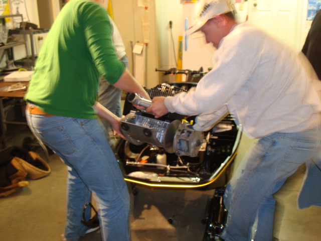 The &quot;strong guys&quot; Nate &amp; Bob remove the engine to make a baseplate adjustment for proper engine placement.